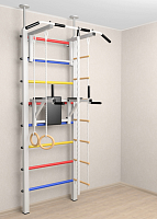 Шведская стенка Sv Sport враспор (Турник стандарт/Брусья/Канат/Кольца/Лестница) (высота 258-275см) 704 ( Белый) ( Разноцветные перекладины)