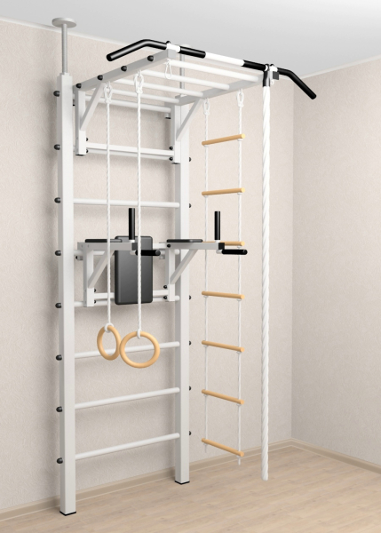 Шведская стенка Sv Sport враспор (Турник рукоход/Брусья/Канат/Кольца/Лестница) (высота 258-275см) 723 