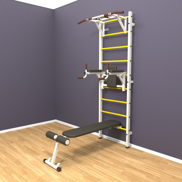 Шведская стенка «LittleSport» ПУ 3.0 Белый желтые ступени
