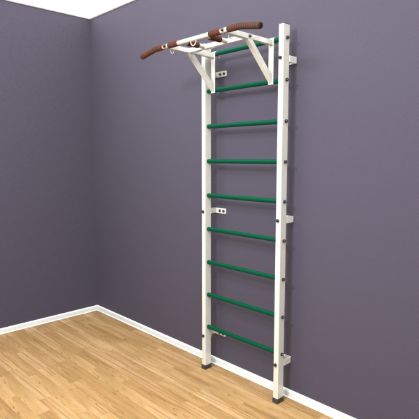 Шведская стенка «LittleSport» ПУ Белый зеленые ступени