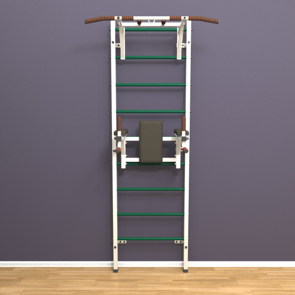 Шведская стенка «LittleSport» ПУ 2.0 Белый зеленые ступени