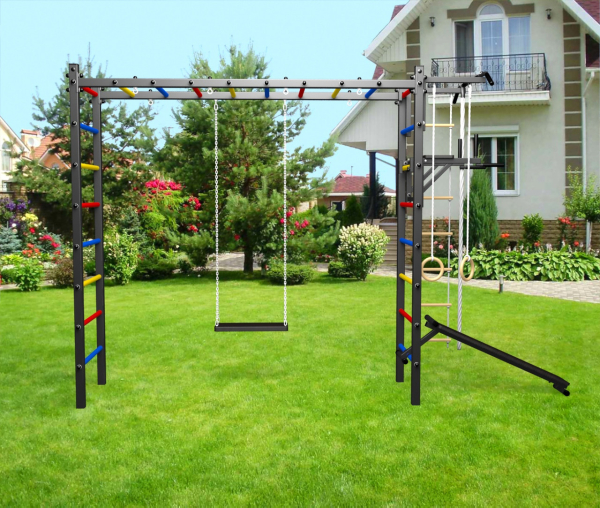 картинка Уличная шведская стенка Sv Sport рукоход У534 (Турник/Брусья/Скамья/Деревянные/Канат/кольца/лестница) от магазина Лазалка