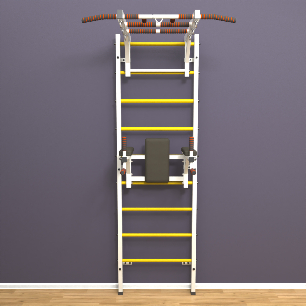 картинка Шведская стенка «LittleSport» Л 2.0 Белый желтые ступени от магазина Лазалка