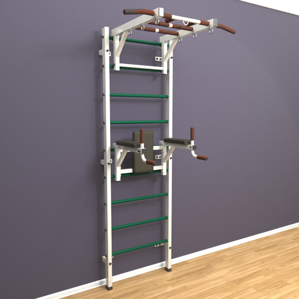 картинка Шведская стенка «LittleSport» Л 2.0 Белый зеленые ступени от магазина Лазалка