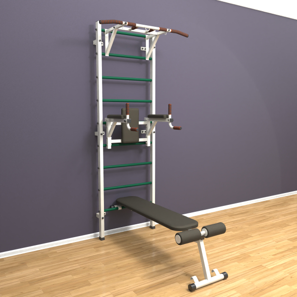 картинка Шведская стенка «LittleSport» ПУ 3.0 Белый зеленые ступени от магазина Лазалка