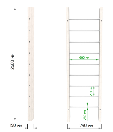 картинка Брашированная шведская стенка "Кастерли" Белый (Белые ступени) от магазина Лазалка