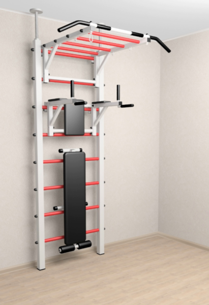 Шведская стенка Sv Sport враспор (Турник рукоход/Брусья/Скамья)  (258-275 см) 724