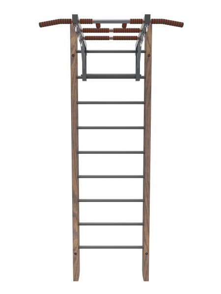 Брашированная шведская стенка "Кастерли" Классик с турником (Черные ступени)