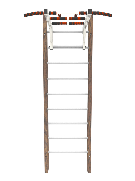 Брашированная шведская стенка "Кастерли" Классик с турником (Белые ступени)