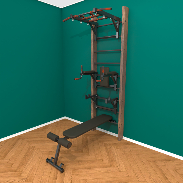 картинка Брашированная шведская стенка "Кастерли" Классик ТБCШ (Черные ступени) от магазина Лазалка