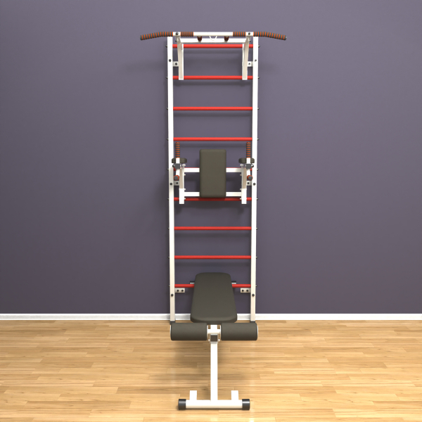 картинка Шведская стенка «LittleSport» ПУ 3.0 Белый красные ступени от магазина Лазалка