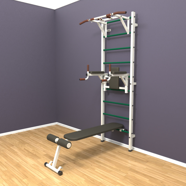 Шведская стенка «LittleSport» ПУ 3.0 Белый зеленые ступени