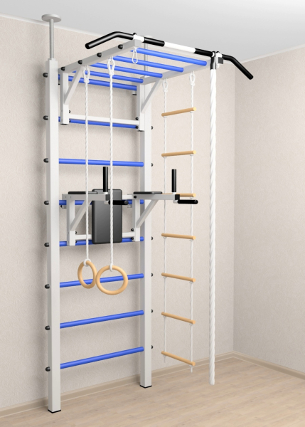 Шведская стенка Sv Sport враспор (Турник рукоход/Брусья/Канат/Кольца/Лестница) (высота 258-275см) 723  