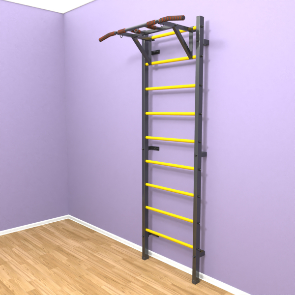 Шведская стенка "LittleSport" ПУ Графит желтые ступени