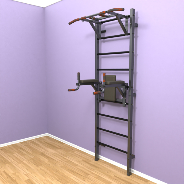 Шведская стенка «LittleSport» ПУ 2.0 Графит черные ступени